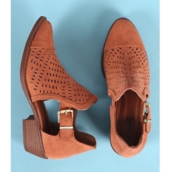 6/6.5/8/8.5 Buckled cutout suede ankle booties brown orange - Picture 11 of 11